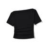 BT886-25 Primavera Novo Estilo Europeu e Americano Sexy Spice Girl Ombro Inclinado Design Lateral Plissado Slim-fit Camiseta de manga curta