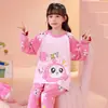 Pijama Transpirable de Manga Larga para Niñas 2026, Conjunto Delgado y Lindo de Algodón Peinado para Niños Mayores, Adecuado para Usar Afuera