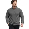 Suéter de punto para hombre Amazon transfronterizo con patrón jacquard texturizado, sudadera casual de manga larga con cuello Henley de media cremallera Otoño/Invierno