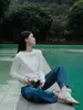 Camiseta Feminina Warren Hailong Lst008 Estilo Nórdico Design Simples Uso Diário Gola Redonda Algodão Puro Manga Longa Ajustada