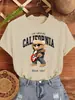 Camiseta Estampada de Oso Guitarra Cuervo Ídolo Letras para Mujer Verano Versátil Cuello Redondo Hip-Hop Manga Corta Mujer