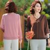 Blusas de Primavera para Mulheres, Camisetas de Manga Longa para Mães de Meia-Idade e Idosas, Roupas de Verão, Blusas Elegantes e da Moda, Soltas e Elegantes