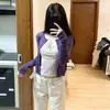 Cardigan de Tricô Roxo 2026 para Mulheres, Nova Coleção Início da Primavera Estilo Coreano Slim Fit Curto Versátil Moda Top Jaqueta Spicy Girl