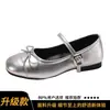 Sapatilhas de laço, bico redondo, nova coleção primavera/outono 2026, estilo Mary Jane baixo, sapatos baixos estilo francês, antiderrapantes, sapatos pequenos de couro