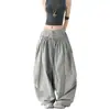 Pantalones de tiro alto drapeados sueltos estilo hip-hop pierna curva para mujer otoño adelgazantes volantes capullo pierna ancha pantalones de baile modernos