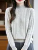 Camiseta Interior de Lana 100% de Cuello Alto Medio, Tejido Grueso y Espeso para Mujer en Otoño e Invierno con un Suéter Elegante para Lucir Delgada