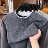 Sudadera de Lana Estilo Old Money para Hombre, Moda Casual Otoño 2026 Color Sólido Pullover Cuello Redondo Capa Base Sudadera para Hombre