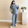 Traje de Maternidad 2025 Otoño e Invierno Nuevo Estilo Coreano Moda Perezoso Elegante Holgado Falso Dos Piezas Suéter + Pantalones de Pierna Ancha
