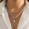 Joia transfronteiriça europeia e americana, colar simples de retalhos de pérolas falsas retrô para mulheres, corrente de contas redondas criativa e elegante, colar empilhável.