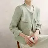 Chaqueta Estilo Tweed para Mujer Primavera y Otoño Nuevo Top Diseño Retro de Gama Alta Verde Aspecto Adelgazante Chaqueta Corta para Dama