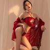 Lencería sexy banda abdominal bordada sexy bata de baño falda larga traje de tentación transparente divertido pasión camisón de noche para el hogar señoras