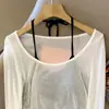 Traje de Verano Estilo Americano Chica Caliente para Mujer con Calados Plisados Protector Solar Tejido Blusa Conjunto de Dos Piezas con Tirantes Colgantes y Camisola