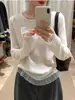 Encaje Hilo Fino Lana Estilo Japonés Exquisito Imitación Terciopelo Cuello Redondo Holgado Estilo Coreano Ribete de Encaje Elegante Camiseta Base de Punto para Mujer