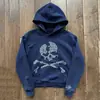 Sudadera con capucha casual holgada de manga larga, estilo retro americano de alta costura, estampado de calavera pixelada, tendencia Y2K, bolsillo canguro