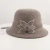 Sombrero de pescador de lana 100% coreana con estampado floral para mujer, color liso vintage, moderno, elegante, de alta gama y que estiliza el rostro