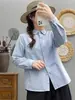 Camisa de mujer de cuello redondo de algodón puro de manga larga para estudiantes, informal, holgada, para primavera y otoño, nueva, combina con todo, elegante, ajustada, estilo coreano, a la moda.