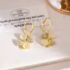 Pendientes de Trébol Ojo de Gato con Pedrería Estilo Coreano, Lujo Ligero, Moda Simple, Pendientes de Gama Alta, Pendientes de Temperamento Nicho para Mujer