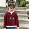2026 Primavera y Otoño Nuevo de Moda para Niñas Elegante de Manga Larga Ropa Interior Infantil Falso Dos Piezas Tejido Waffle Superior Camiseta Casual