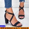 Sandalias de Verano con Tiras Cruzadas y Cierre Trasero con Tacón Grueso para Mujer, Estilo Europeo y Americano, Tacones Altos en Stock