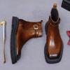 Nuevas Botas de Cuero de Tacón Alto para Hombre, Botas de Talla Grande, Botas de Cuero Genuino con Hebilla Metálica, Zapatos Formales de Cuero de Caña Alta para Hombres de Negocios