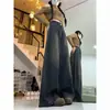 Jeans Azules Oscuros de Pierna Ancha para Mujer, Modernos, Petite, Sueltos, Adelgazantes, Versátiles, Estilo Perezoso, de Largo Completo, de Cintura Alta, Pantalones Rectos
