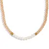 Moda Europea y Americana Elegante Colgante Cuentas de Acero Inoxidable Diez Perlas de Agua Dulce Color Claro Cristal Tallado Collar Hecho a Mano para Mujeres