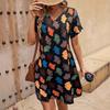 Vestido de Moda Transfronteriza Europea y Americana con Estampado Completo, Cómodo Cuello en V Vestido de Exportación de Amazon, Ropa Popular para Mujer