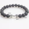 Zhou Lianfa Accesorios Transfronterizos Pulsera de Piedra Volcánica Aleación Negra Mate Mancuerna Pulsera de Energía Pulsera de Cuentas para Yoga