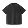Camiseta lavada con efecto desgastado de 240 g, algodón 100% de peso pesado, estilo americano vintage moderno, corte holgado, hombros caídos, transfronterizo, manga corta holgada de media manga