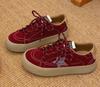 Zapatos Casuales con Cordones y Punta Redonda, Mocasines Deportivos Planos de Boca Profunda, Suela Gruesa Estrella Retro 6688