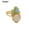 WT-R477 Design clássico de borda com padrão de dupla gema estilo europeu Anel ajustável 18K Presente para meninas