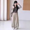 Calça de Malha Wide Leg Estilo Coreano Nova Outono 2026 para Meninas Crianças Médias e Grandes Primavera e Outono Uso Duplo Casual Longa Tendência