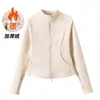 Jaqueta de Yoga com Gola Alta e Manga Longa Forrada de Fleece, Corte Justo na Cintura, Fechamento em Zíper, Cardigan, Outono/Inverno, Fitness, Corrida, Emagrecimento, Roupa Esportiva