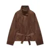 Casaco Feminino Elegante Estilo Europeu e Americano Transfronteiriço 2026 Nova Moda com Cinto e Efeito Camurça 4344650