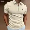 Camisa Polo de verano transpirable para hombre, talla europea, con cuello de cremallera, manga corta, para uso casual diario al aire libre, impresa correctamente