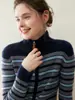 Chaqueta de Punto de Cachemir a Rayas para Mujer 2025 Otoño e Invierno Nuevo Estilo Simple Casual Efecto Adelgazante Prendas Versátiles Venta al por Mayor