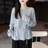 Suéter de Punto de Lana Pura Off-Shoulder Nuevo Invierno 2026 para Mujer, Manga Larga, Color Sólido, Suéter de Lana con Diseño de Corbata