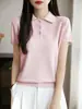 Camiseta de Punto de Manga Corta para Mujer Camiseta de Verano con Cuello Polo para Mujer Top con Solapa Reductor de Edad Camiseta Base Fina de Verano de Alta Gama para Mujer