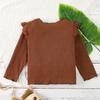 Primavera e outono transfronteiriços Nova Roupa Infantil Jaqueta Quente Borda Plissada Da Menina Manga Voadora Em Torno Do Pescoço Camisa Base De Manga Comprida