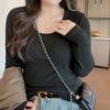 Camiseta Interior de Gran Tamaño de Fábrica para Mujer con Cuello en U Otoño e Invierno Camiseta de Manga Larga Ajustada Cepillada Escote Amplio Top de Modal