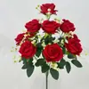 Ramo de Flores de Rosa de Terciopelo con Perlas Simuladas de 10 Cabezas para Decoración del Hogar, Boda, Hotel, Fotografía al Aire Libre y Ramo de Mano