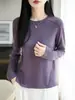 Novo top de tricô de lã solúvel em água para outono, gola redonda, estilo simples, suéter casual de manga longa fino, versátil para usar em camadas