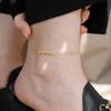 Tobillera de Acero de Titanio con Perlas Doradas Simple de Venta Caliente Transfronteriza Sin Decoloración para Mujer, Tobillera de Verano de Lujo Ligero con Sentido de Alta Gama, Sonrisa, Diamante Individual para Mujer