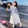 Vestido para meninas para primavera e outono 2026 novo estiloso conjunto de outono infantil vestido bolo vestido suéter conjunto de malha