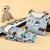 Pijama infantil com forro de fleece, espessado, estampa de desenho animado, e roupa de casa, conjunto de roupa íntima térmica para meninos e meninas