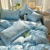 Estilo Coreano Fresco Laço Amigo da Pele Algodão Lavado Roupa de Cama Conjunto de Quatro Peças Capa de Edredom Dormitório Cama Solteiro Conjunto de Três Peças