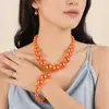 Conjunto de Três Peças Retro Exagerado de Pérolas Artificiais Grandes e Pequenas para Mulheres, Colar, Pulseira e Brincos, Acessórios de Banquete de Alto Padrão