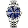 Reloj de hombre de negocios luminoso imitación mecánica hueco a través del fondo hebilla de mariposa banda de acero luminoso impermeable diamante generación cabello