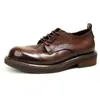 Sapatos de Couro Retro Estilo Britânico para Homens, Sapatos Casuais de Bico Redondo com Acabamento Colorido Polido à Mão