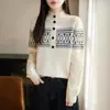 Suéter Jacquard Fair Isle para Mujer, Cuello Alto, Patrón Geométrico Clásico, Tejido Grueso Pesado, Ropa Interior Vintage